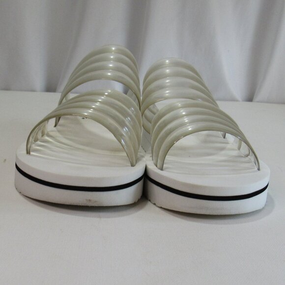 PRO SPIRIT Women's Open Toe PU Clear Two Straps Slip On Sandal Size 9 White - Picture 2 of 7